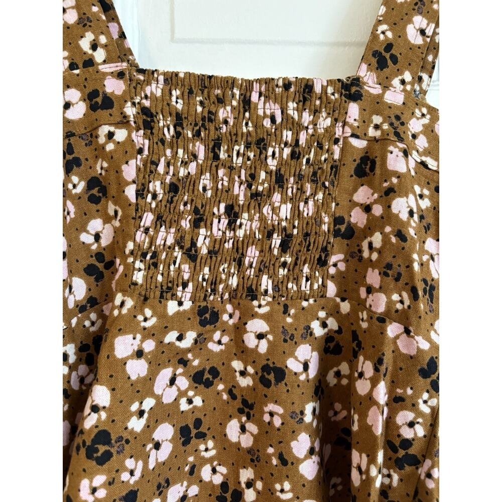 Who What Wear Womens XS Brown Pink Floral Linen Blend Button Front Peplum Top - Picture 6 of 9